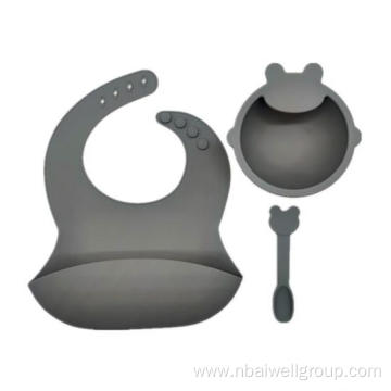 Silicone Baby Dinner Set With Bowl Bib Spoon